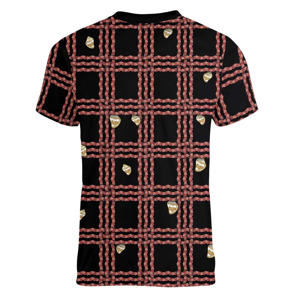 Hawaii Palaka Kahelelani Shell Lei Costume Women V-Neck T-Shirt Plaid Patterns