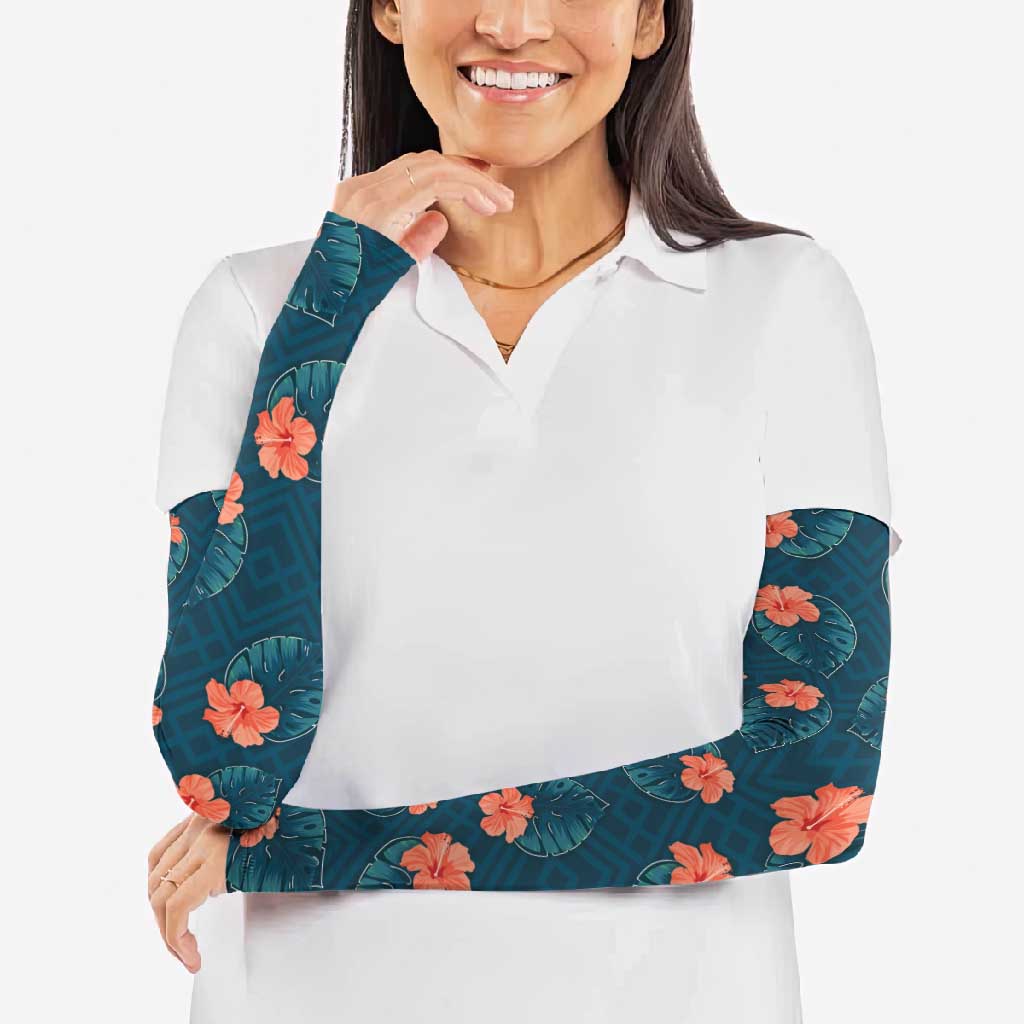 Hawaii Monstera Arm Sleeves Hibiscus Flowers Simple Style - Polynesian Pride