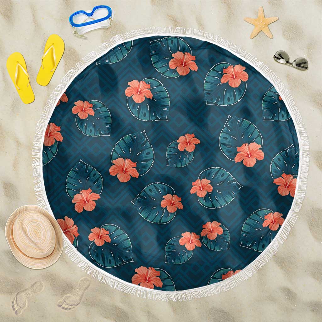 Hawaii Monstera Beach Blanket Hibiscus Flowers Simple Style DT05 One Size 150cm Dark Teal - Polynesian Pride