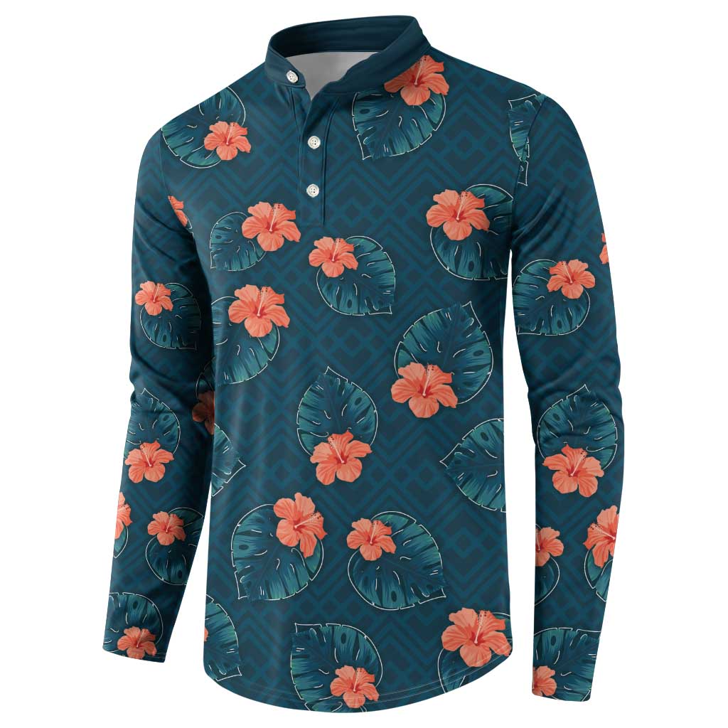 Hawaii Monstera Button Sweatshirt Hibiscus Flowers Simple Style - Polynesian Pride