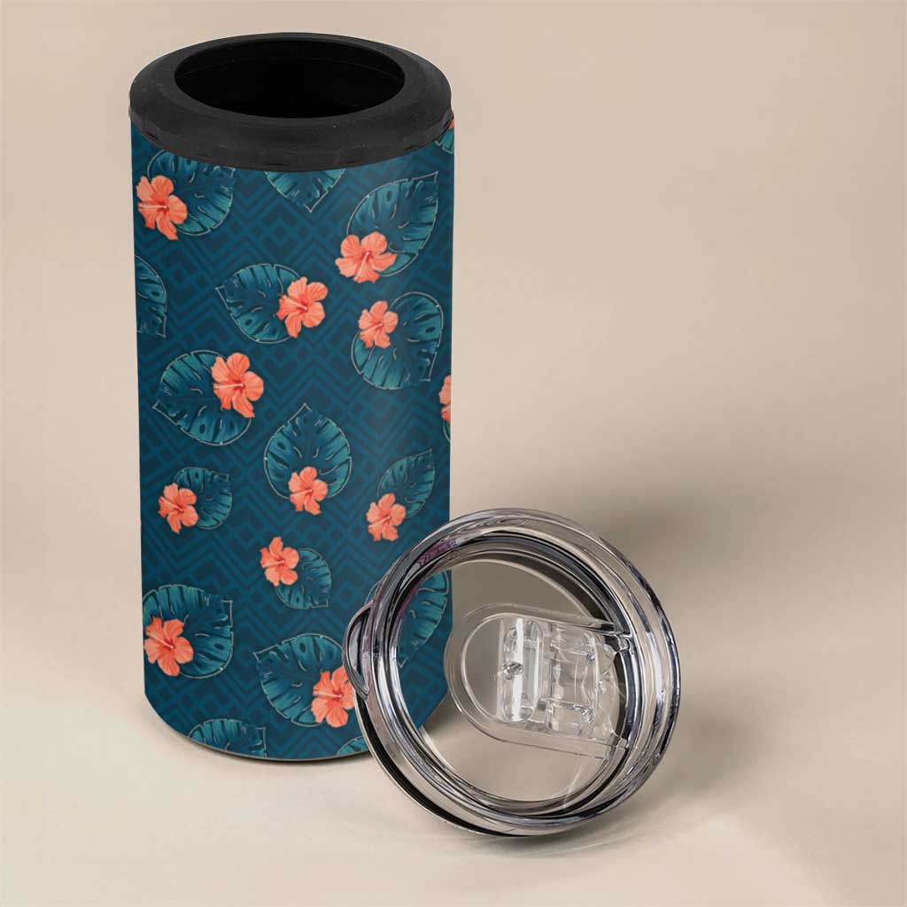 Hawaii Monstera 4 in 1 Can Cooler Tumbler Hibiscus Flowers Simple Style - Polynesian Pride