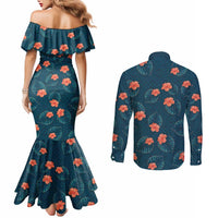 Hawaii Monstera Couples Matching Mermaid Dress and Long Sleeve Button Shirt Hibiscus Flowers Simple Style DT05 - Polynesian Pride