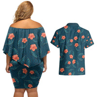 Hawaii Monstera Couples Matching Off Shoulder Short Dress and Hawaiian Shirt Hibiscus Flowers Simple Style DT05 - Polynesian Pride