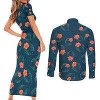 Hawaii Monstera Couples Matching Short Sleeve Bodycon Dress and Long Sleeve Button Shirt Hibiscus Flowers Simple Style DT05 - Polynesian Pride