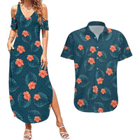 Hawaii Monstera Couples Matching Summer Maxi Dress and Hawaiian Shirt Hibiscus Flowers Simple Style DT05 Dark Teal - Polynesian Pride