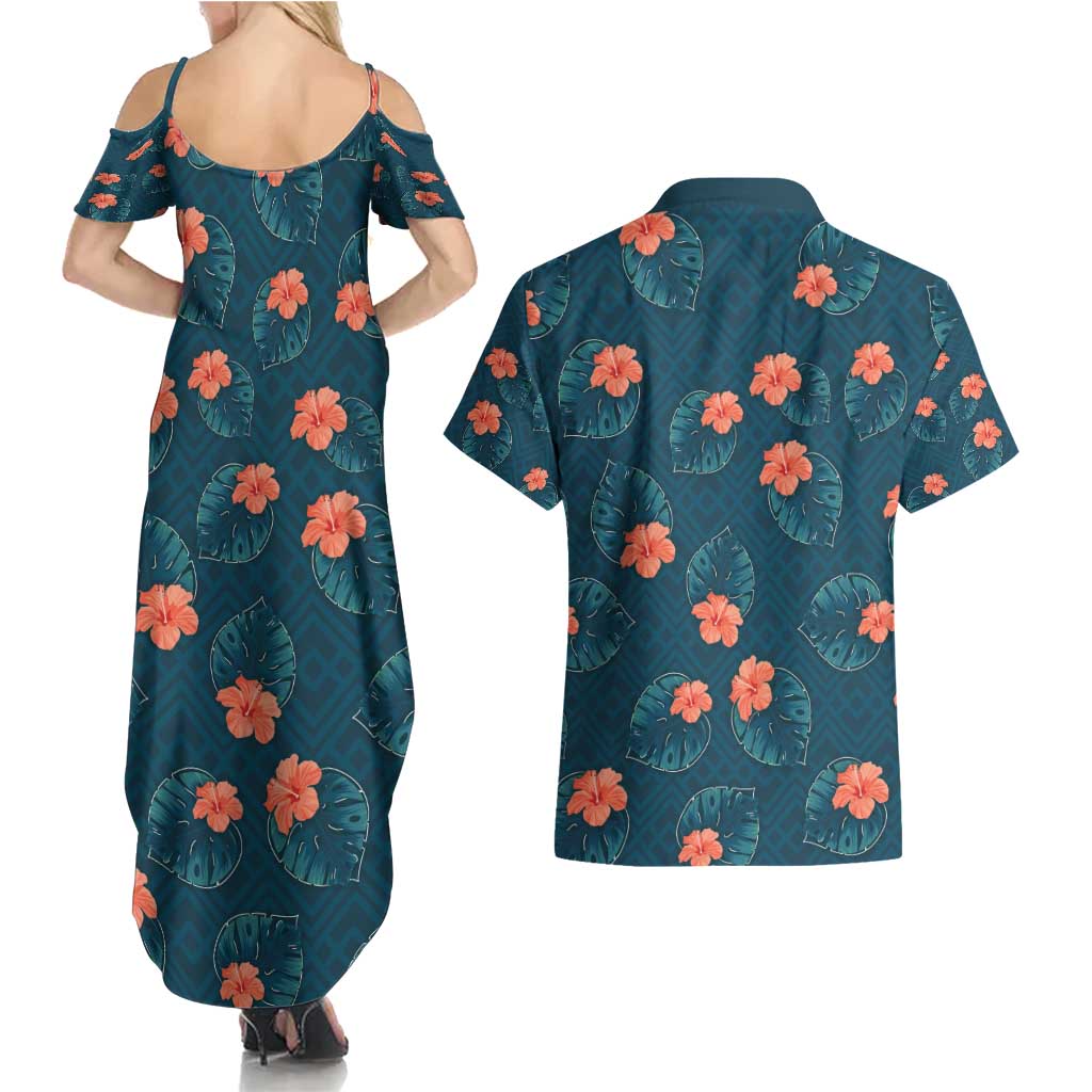 Hawaii Monstera Couples Matching Summer Maxi Dress and Hawaiian Shirt Hibiscus Flowers Simple Style DT05 - Polynesian Pride