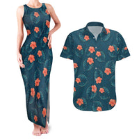Hawaii Monstera Couples Matching Tank Maxi Dress and Hawaiian Shirt Hibiscus Flowers Simple Style DT05 Dark Teal - Polynesian Pride