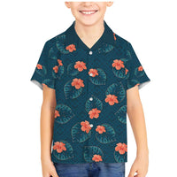 Hawaii Monstera Family Matching Mermaid Dress and Hawaiian Shirt Hibiscus Flowers Simple Style DT05 Son's Shirt Dark Teal - Polynesian Pride