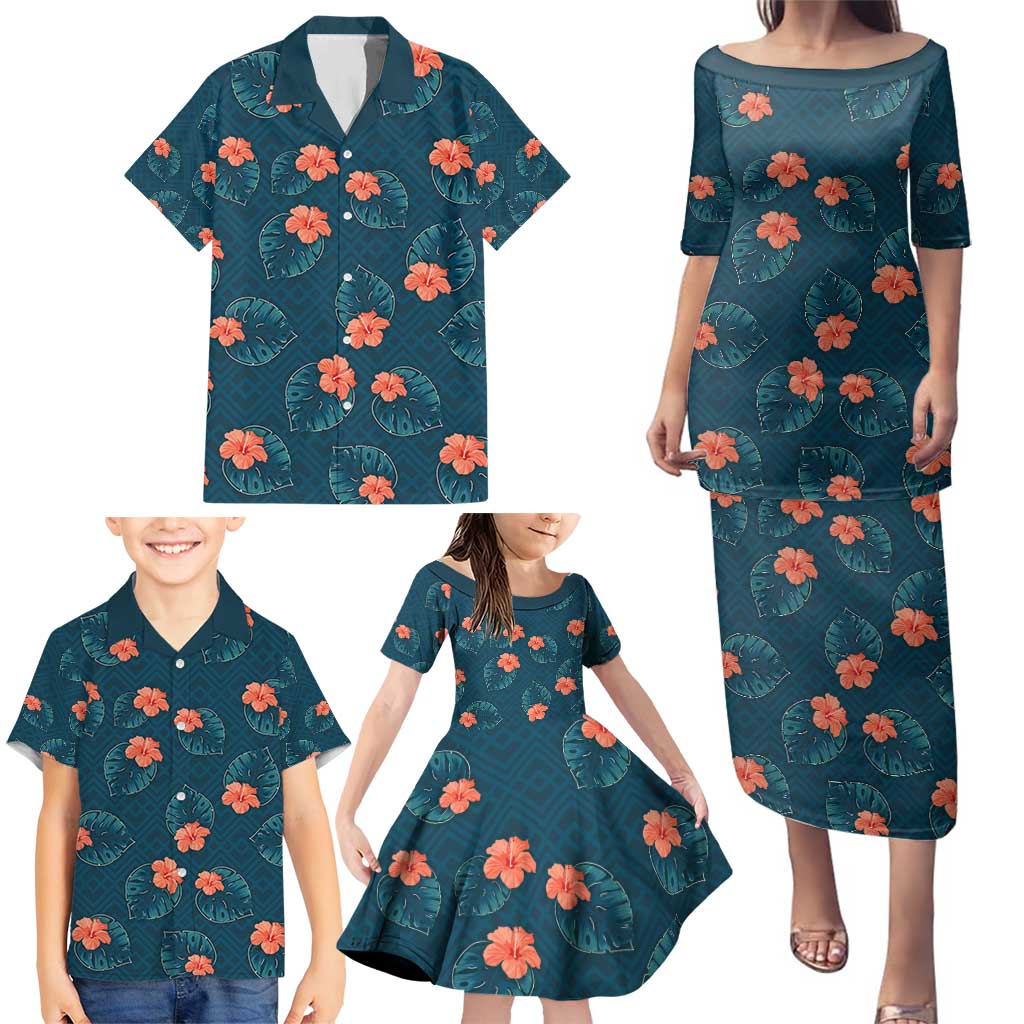 Hawaii Monstera Family Matching Puletasi and Hawaiian Shirt Hibiscus Flowers Simple Style DT05 - Polynesian Pride