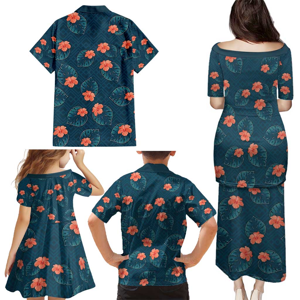 Hawaii Monstera Family Matching Puletasi and Hawaiian Shirt Hibiscus Flowers Simple Style DT05 - Polynesian Pride