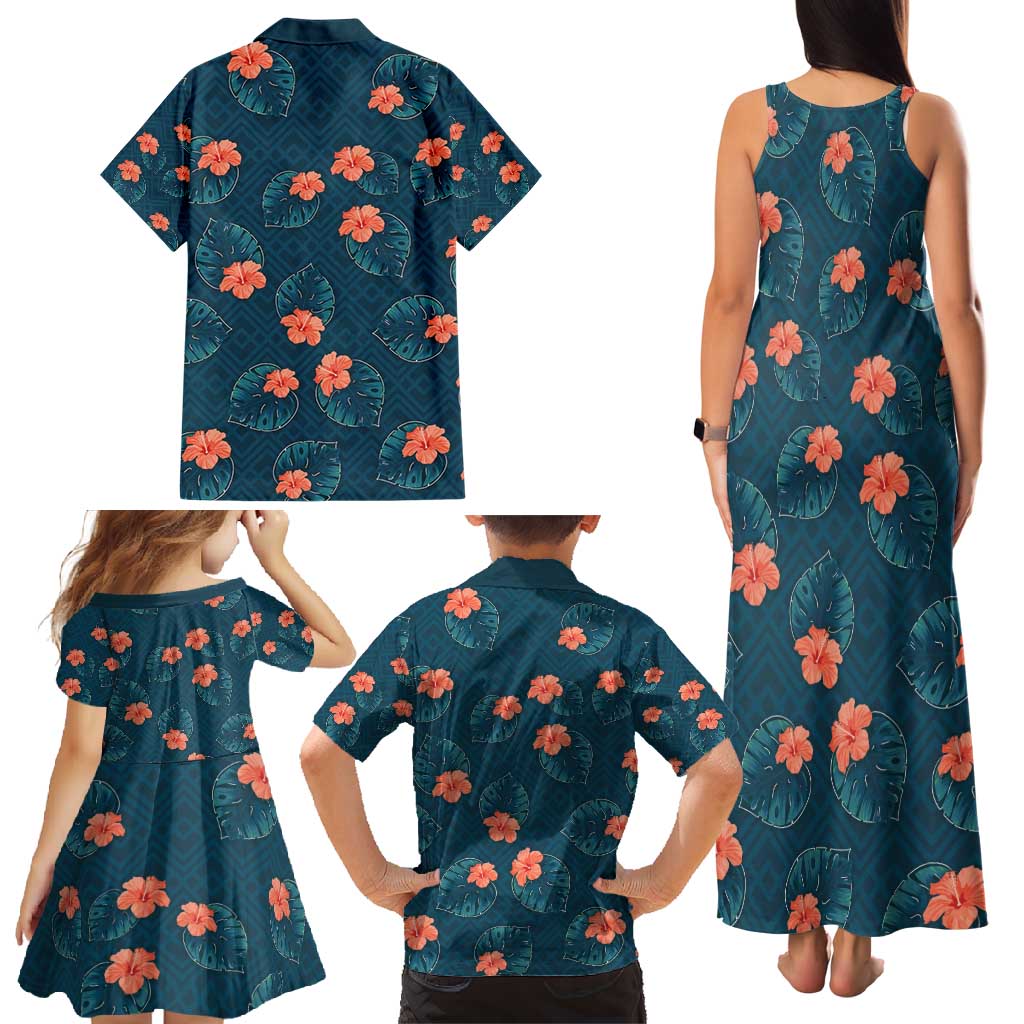 Hawaii Monstera Family Matching Tank Maxi Dress and Hawaiian Shirt Hibiscus Flowers Simple Style DT05 - Polynesian Pride