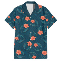 Hawaii Monstera Family Matching Tank Maxi Dress and Hawaiian Shirt Hibiscus Flowers Simple Style DT05 Dad's Shirt - Short Sleeve Dark Teal - Polynesian Pride