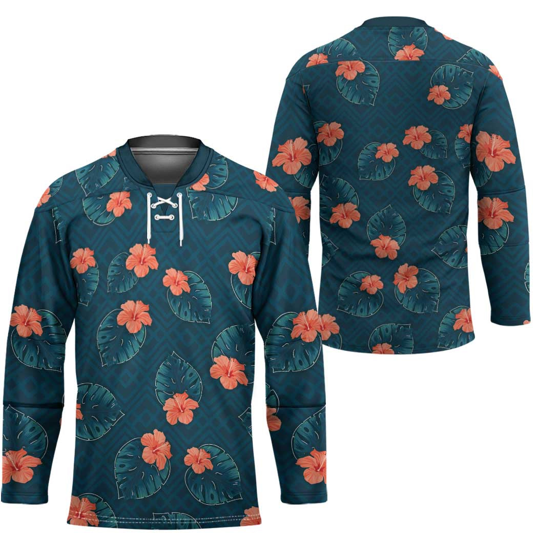 Hawaii Monstera Hockey Jersey Hibiscus Flowers Simple Style - Polynesian Pride