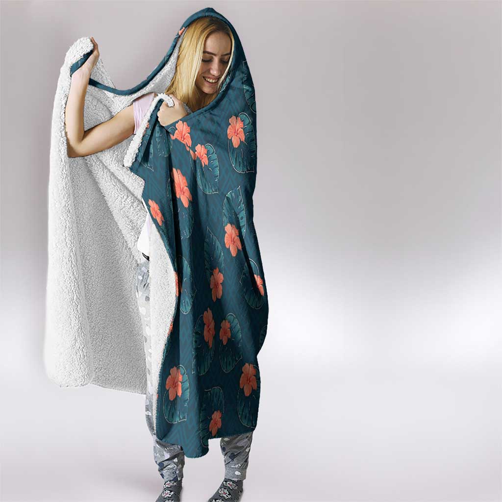 Hawaii Monstera Hooded Blanket Hibiscus Flowers Simple Style - Polynesian Pride