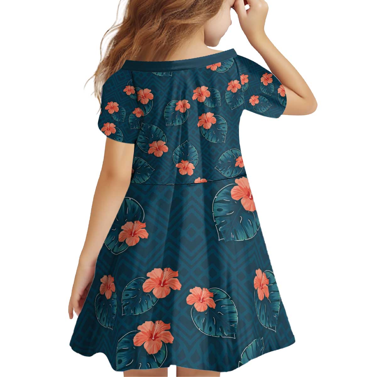Hawaii Monstera Kid Short Sleeve Dress Hibiscus Flowers Simple Style - Polynesian Pride