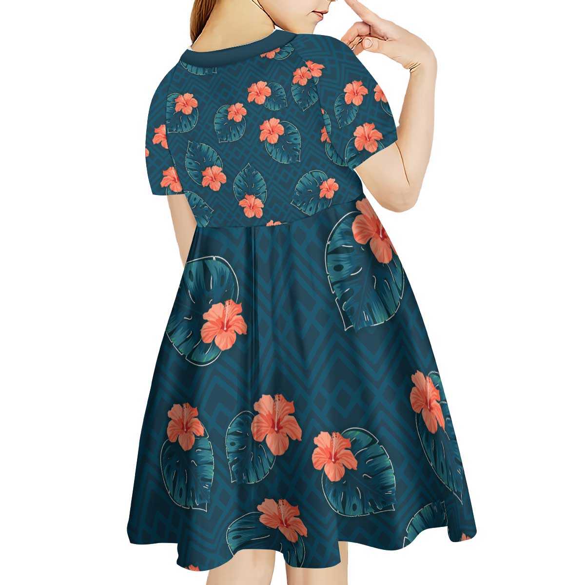 Hawaii Monstera Kid Short Sleeve Dress Hibiscus Flowers Simple Style - Polynesian Pride