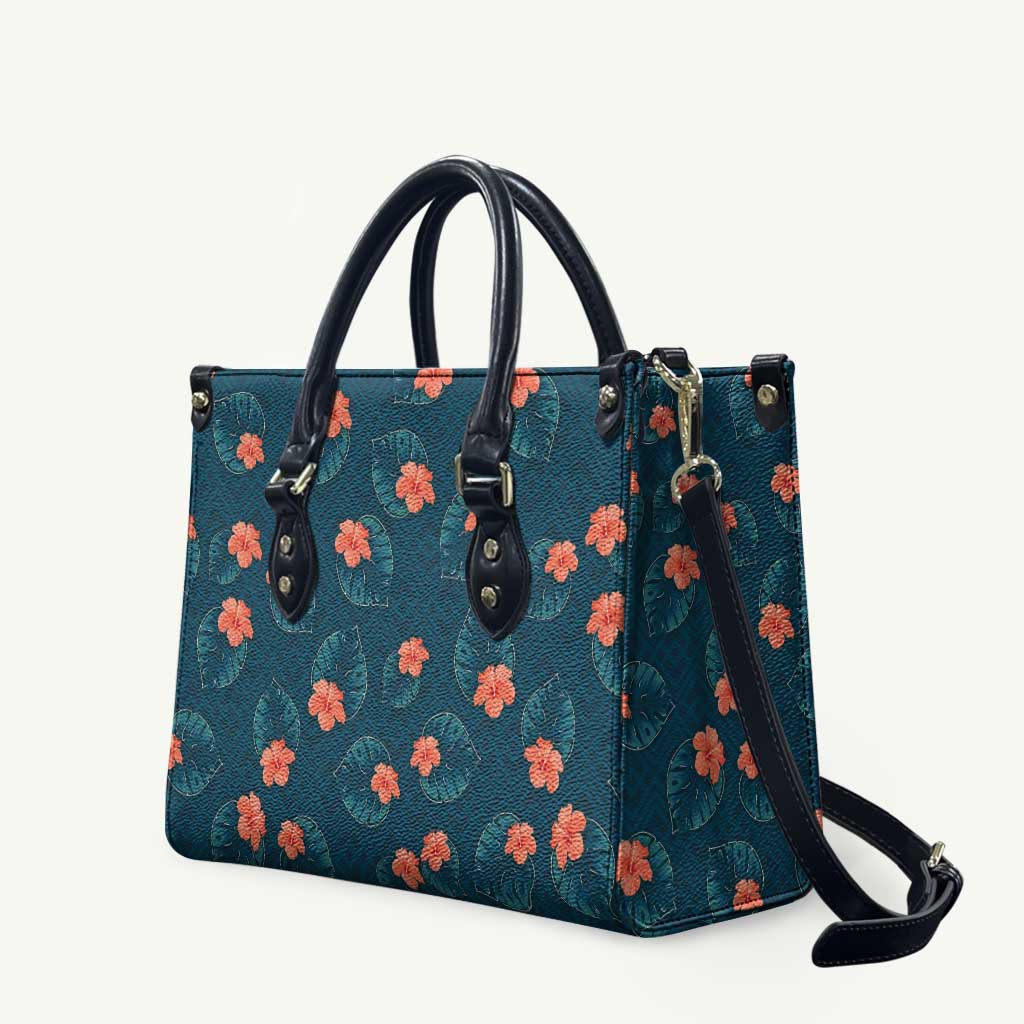 Hawaii Monstera Leather Bag Hibiscus Flowers Simple Style - Polynesian Pride