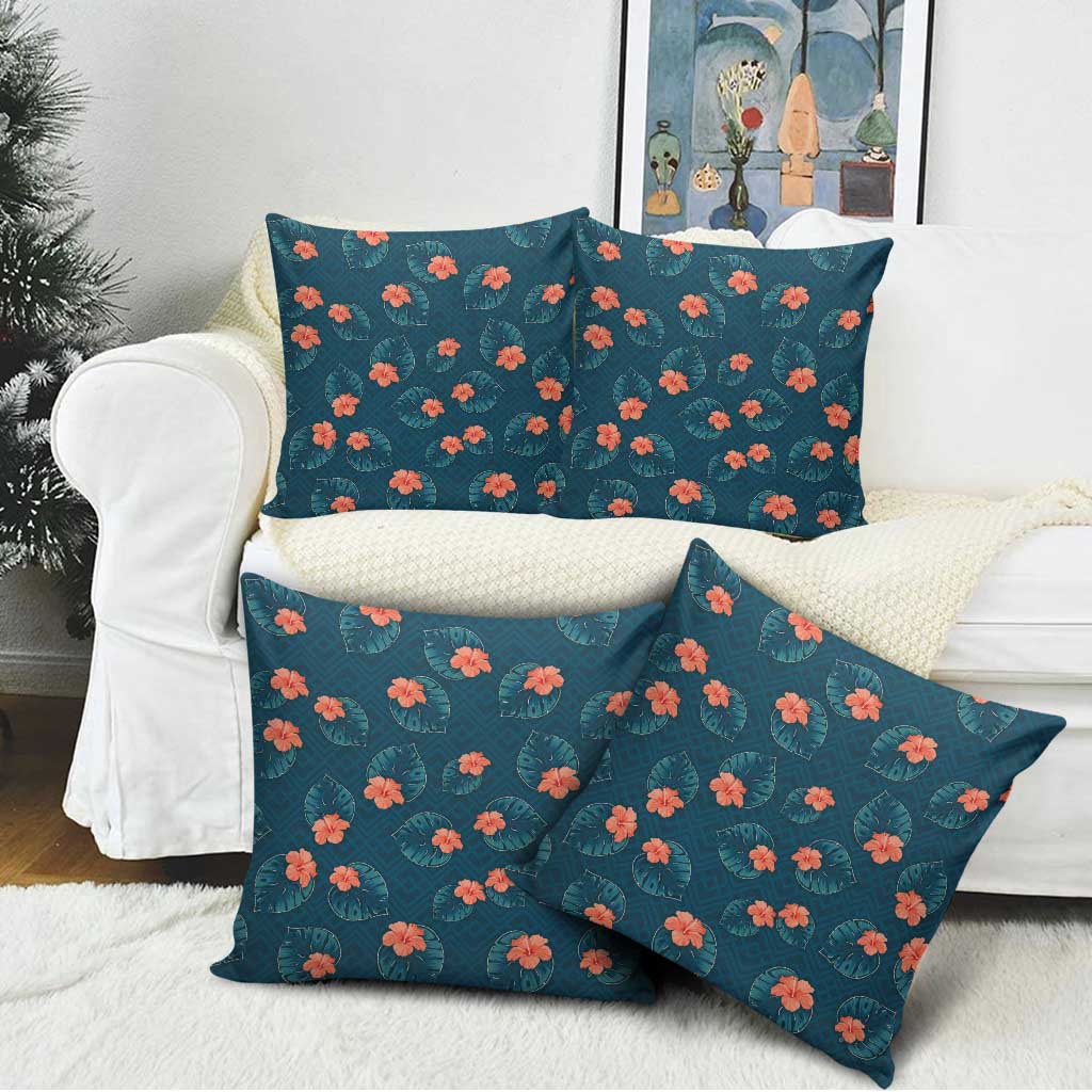 Hawaii Monstera Pillow Cover Hibiscus Flowers Simple Style - Polynesian Pride