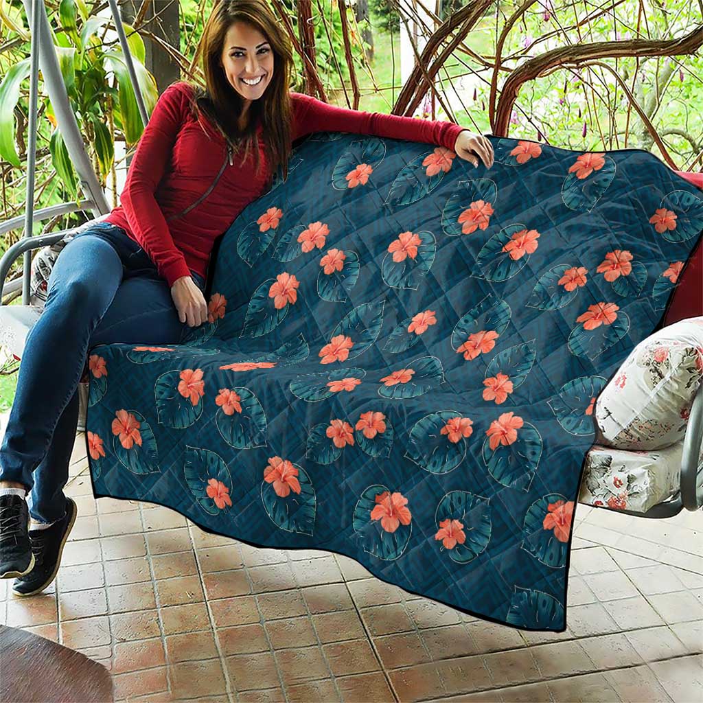 Hawaii Monstera Quilt Hibiscus Flowers Simple Style - Polynesian Pride