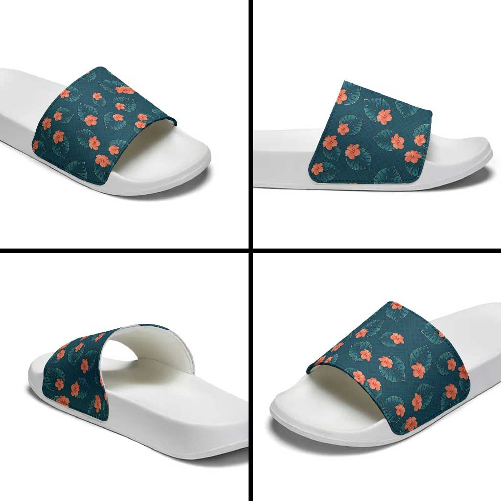 Hawaii Monstera Slide Sandals Hibiscus Flowers Simple Style - Polynesian Pride