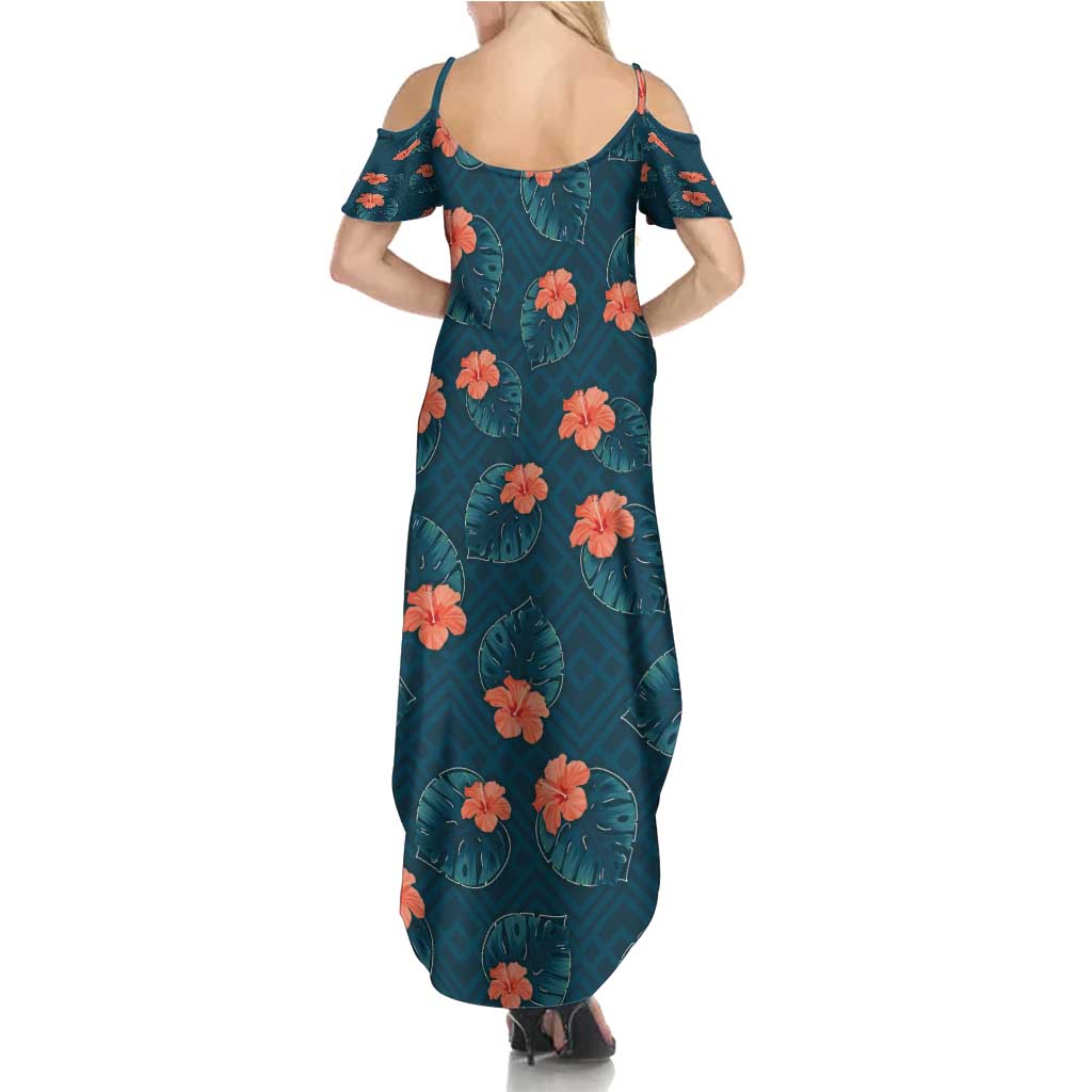 Hawaii Monstera Summer Maxi Dress Hibiscus Flowers Simple Style DT05 - Polynesian Pride