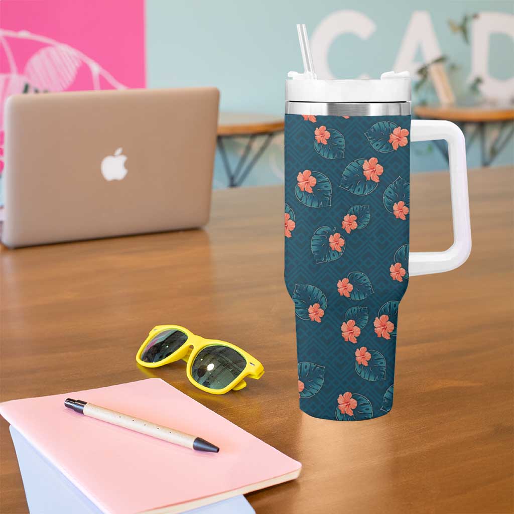 Hawaii Monstera Tumbler With Handle Hibiscus Flowers Simple Style - Polynesian Pride
