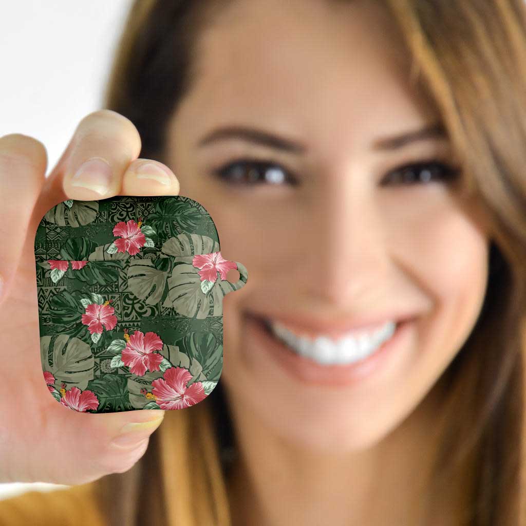 Hawaii AirPods Case Green Polynesian Monstera Patterns - Polynesian Pride