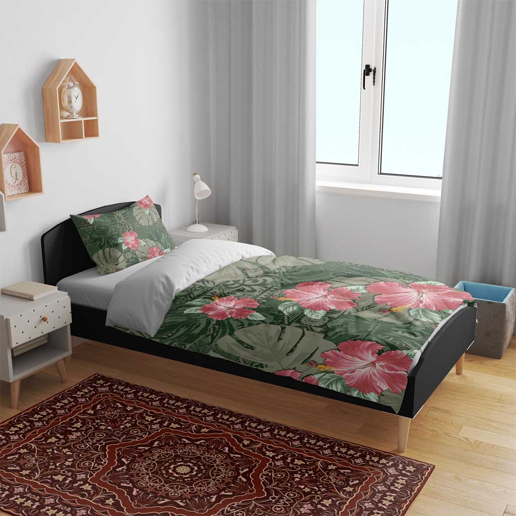 Hawaii Bedding Set Green Polynesian Monstera Patterns - Polynesian Pride
