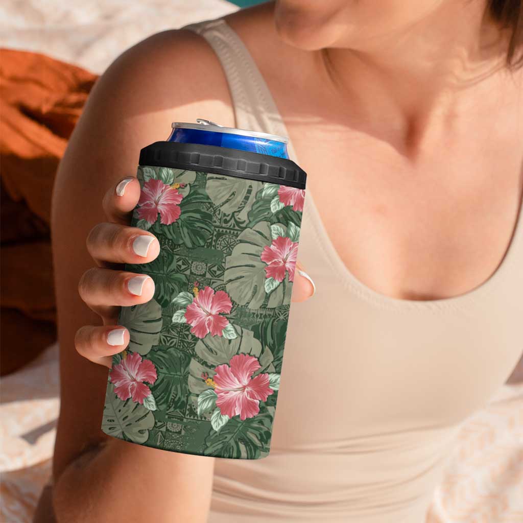 Hawaii 4 in 1 Can Cooler Tumbler Green Polynesian Monstera Patterns - Polynesian Pride