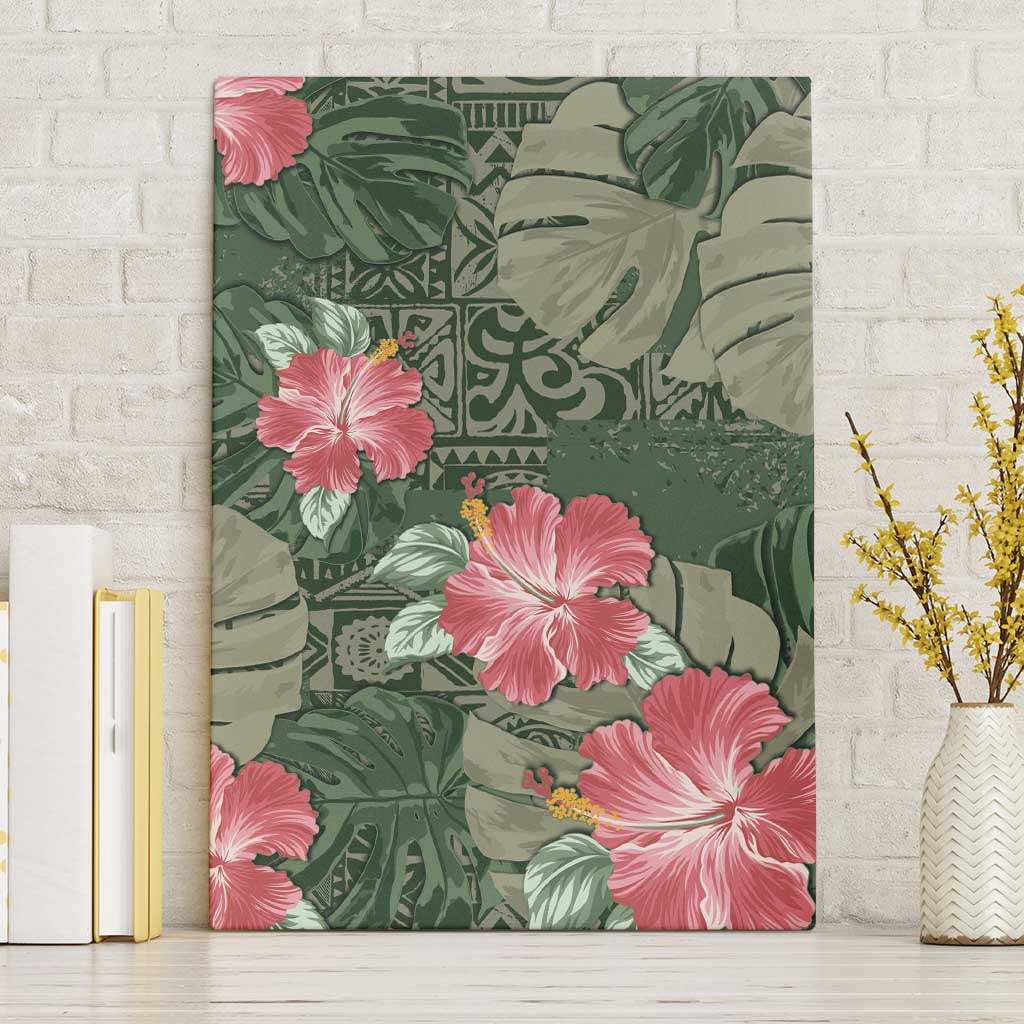 Hawaii Canvas Wall Art Green Polynesian Monstera Patterns - Polynesian Pride