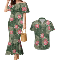 Hawaii Couples Matching Mermaid Dress and Hawaiian Shirt Green Polynesian Monstera Patterns - Polynesian Pride