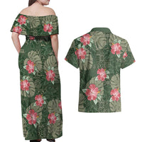 Hawaii Couples Matching Off Shoulder Maxi Dress and Hawaiian Shirt Green Polynesian Monstera Patterns - Polynesian Pride