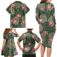Hawaii Family Matching Long Sleeve Bodycon Dress and Hawaiian Shirt Green Polynesian Monstera Patterns DT05 - Polynesian Pride