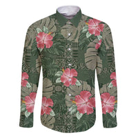 Hawaii Family Matching Long Sleeve Bodycon Dress and Hawaiian Shirt Green Polynesian Monstera Patterns DT05 Dad's Shirt - Long Sleeve Green - Polynesian Pride