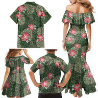 Hawaii Family Matching Mermaid Dress and Hawaiian Shirt Green Polynesian Monstera Patterns DT05 - Polynesian Pride