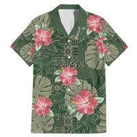 Hawaii Family Matching Mermaid Dress and Hawaiian Shirt Green Polynesian Monstera Patterns DT05 Dad's Shirt - Short Sleeve Green - Polynesian Pride