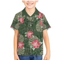 Hawaii Family Matching Mermaid Dress and Hawaiian Shirt Green Polynesian Monstera Patterns DT05 Son's Shirt Green - Polynesian Pride