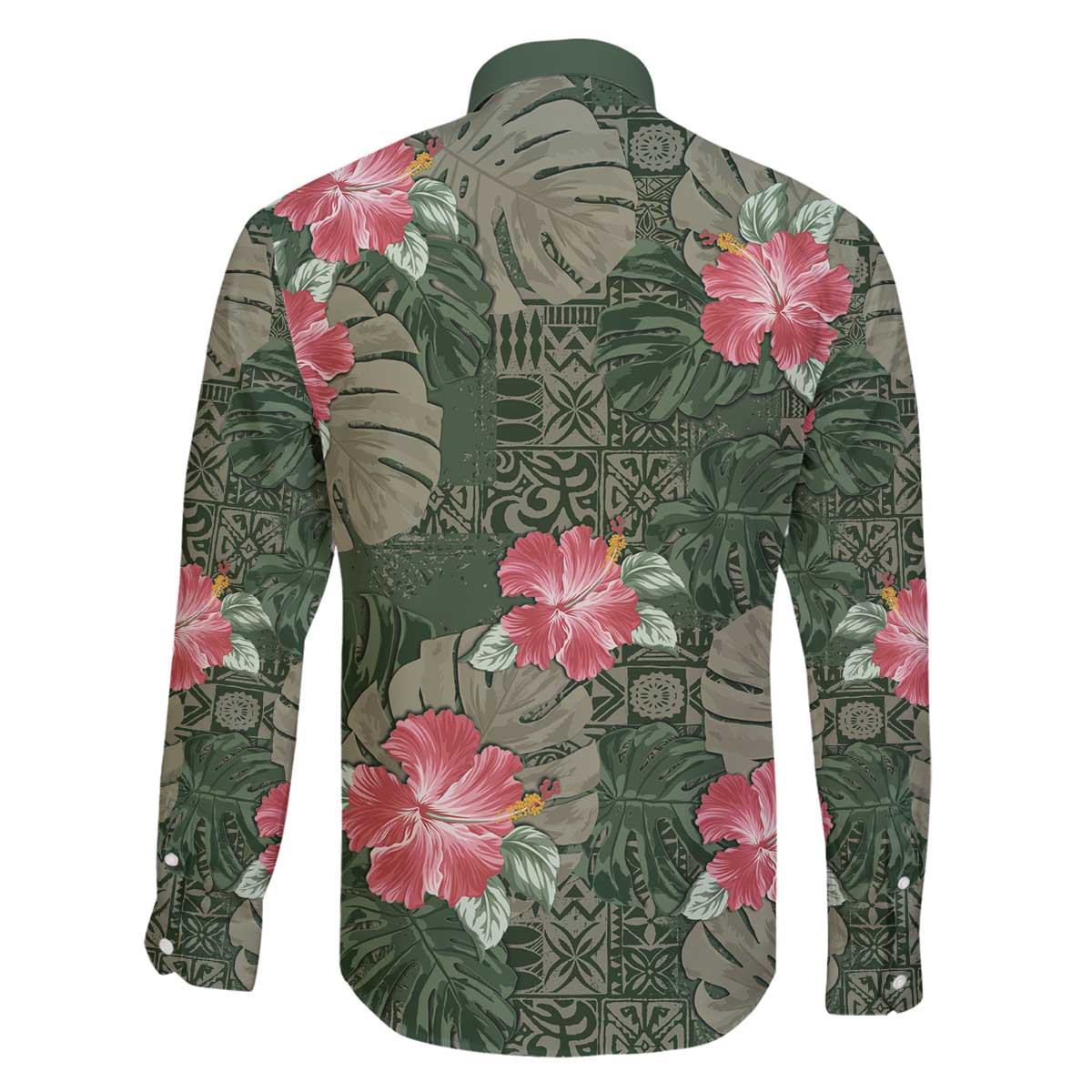 Hawaii Family Matching Off The Shoulder Long Sleeve Dress and Hawaiian Shirt Green Polynesian Monstera Patterns DT05 - Polynesian Pride