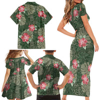 Hawaii Family Matching Short Sleeve Bodycon Dress and Hawaiian Shirt Green Polynesian Monstera Patterns DT05 - Polynesian Pride