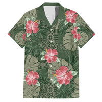 Hawaii Family Matching Short Sleeve Bodycon Dress and Hawaiian Shirt Green Polynesian Monstera Patterns DT05 Dad's Shirt - Short Sleeve Green - Polynesian Pride