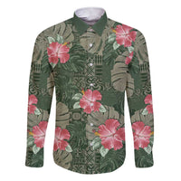 Hawaii Family Matching Short Sleeve Bodycon Dress and Hawaiian Shirt Green Polynesian Monstera Patterns DT05 Dad's Shirt - Long Sleeve Green - Polynesian Pride
