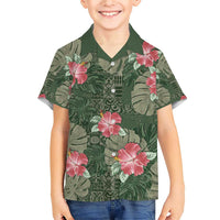 Hawaii Family Matching Short Sleeve Bodycon Dress and Hawaiian Shirt Green Polynesian Monstera Patterns DT05 Son's Shirt Green - Polynesian Pride