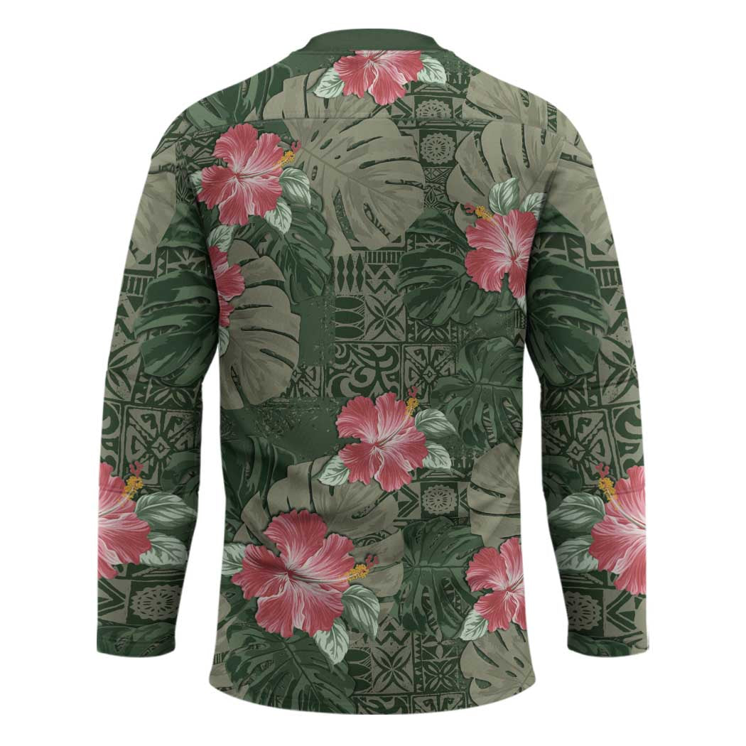 Hawaii Hockey Jersey Green Polynesian Monstera Patterns - Polynesian Pride