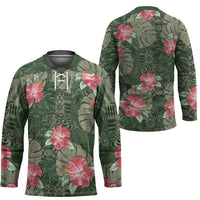 Hawaii Hockey Jersey Green Polynesian Monstera Patterns - Polynesian Pride