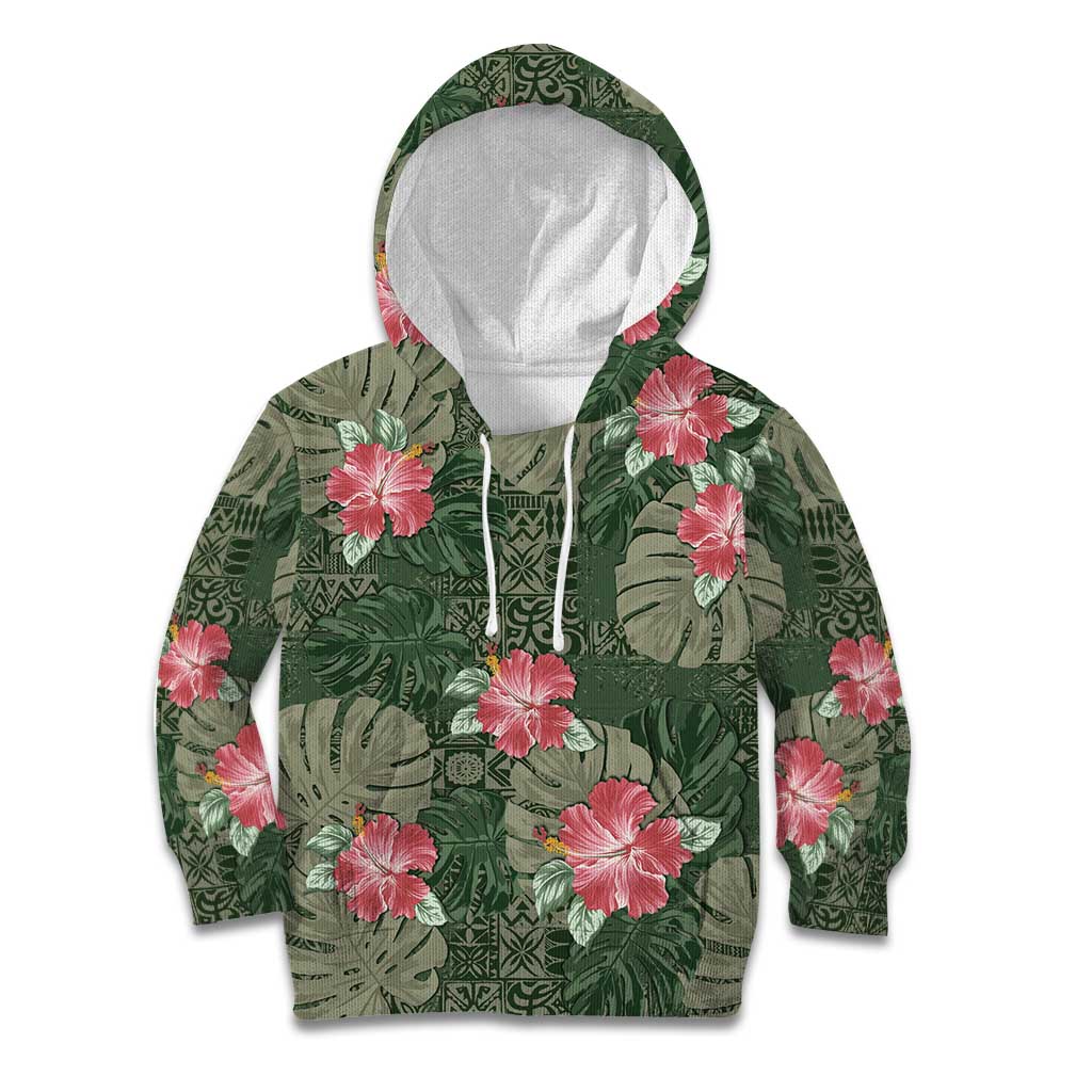 Hawaii Kid Hoodie Green Polynesian Monstera Patterns DT05 Hoodie Green - Polynesian Pride