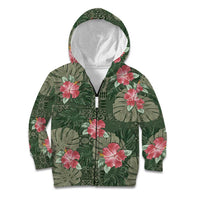 Hawaii Kid Hoodie Green Polynesian Monstera Patterns DT05 Zip Hoodie Green - Polynesian Pride