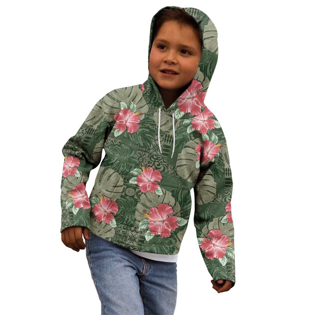 Hawaii Kid Hoodie Green Polynesian Monstera Patterns DT05 - Polynesian Pride