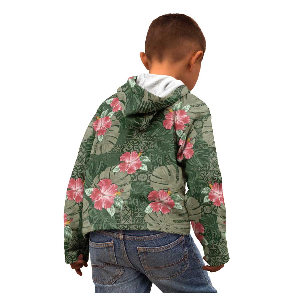 Hawaii Kid Hoodie Green Polynesian Monstera Patterns DT05 - Polynesian Pride