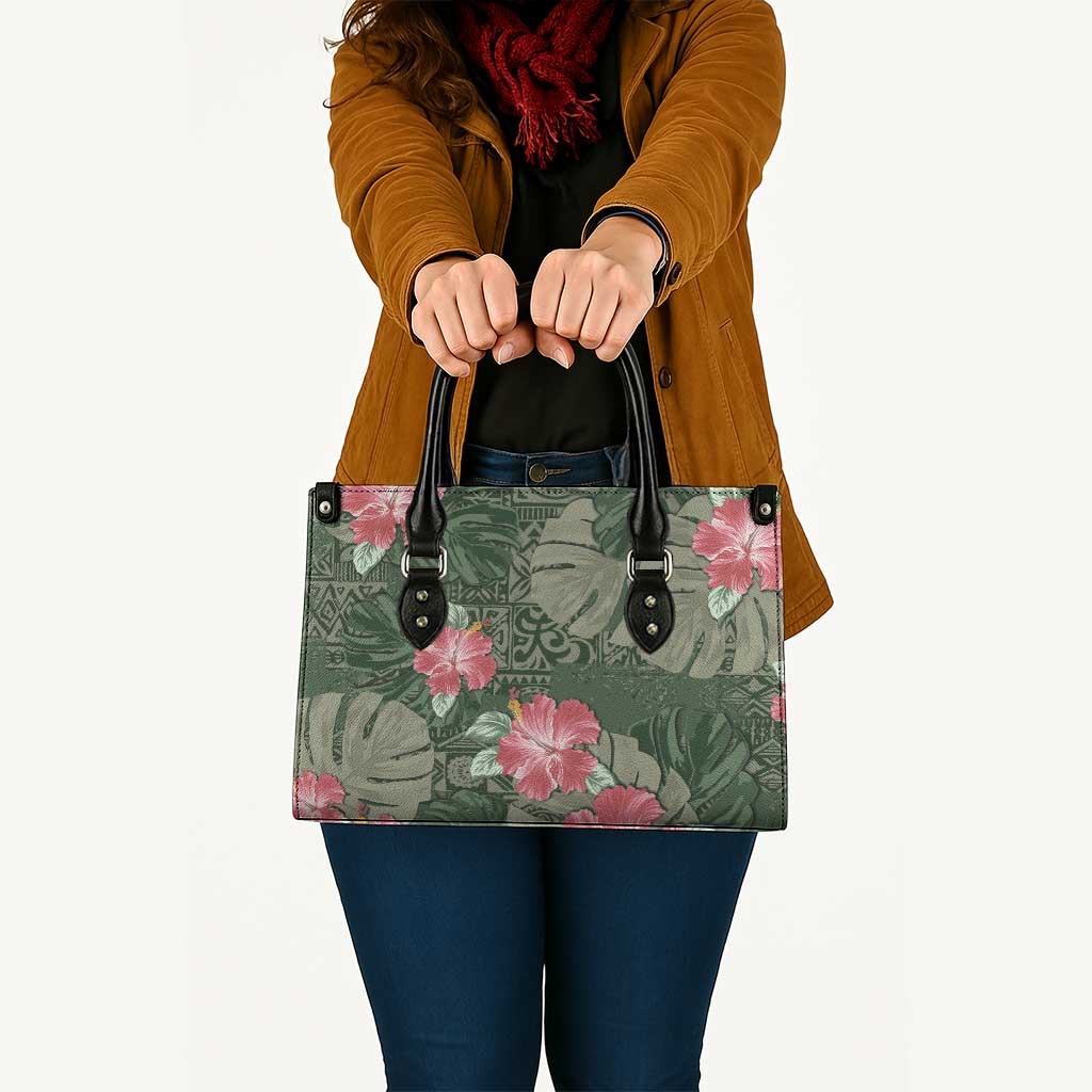 Hawaii Leather Bag Green Polynesian Monstera Patterns - Polynesian Pride