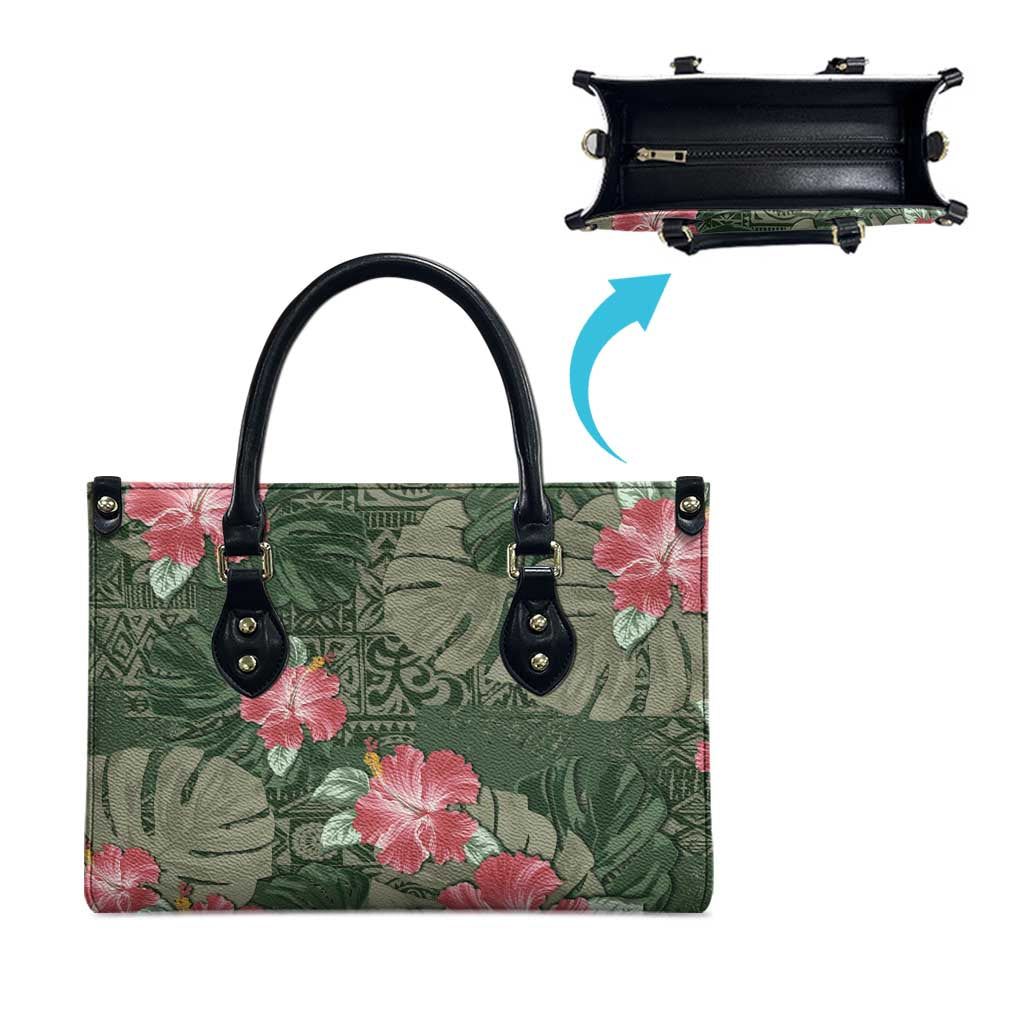 Hawaii Leather Bag Green Polynesian Monstera Patterns - Polynesian Pride